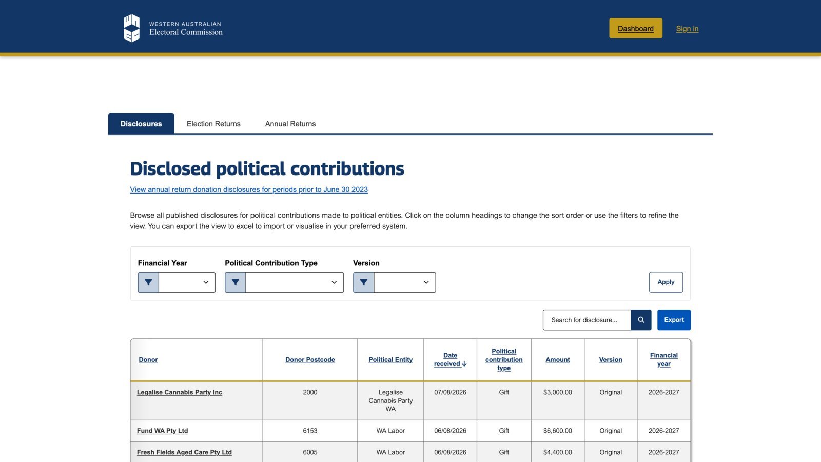 ODS: Election returns view
