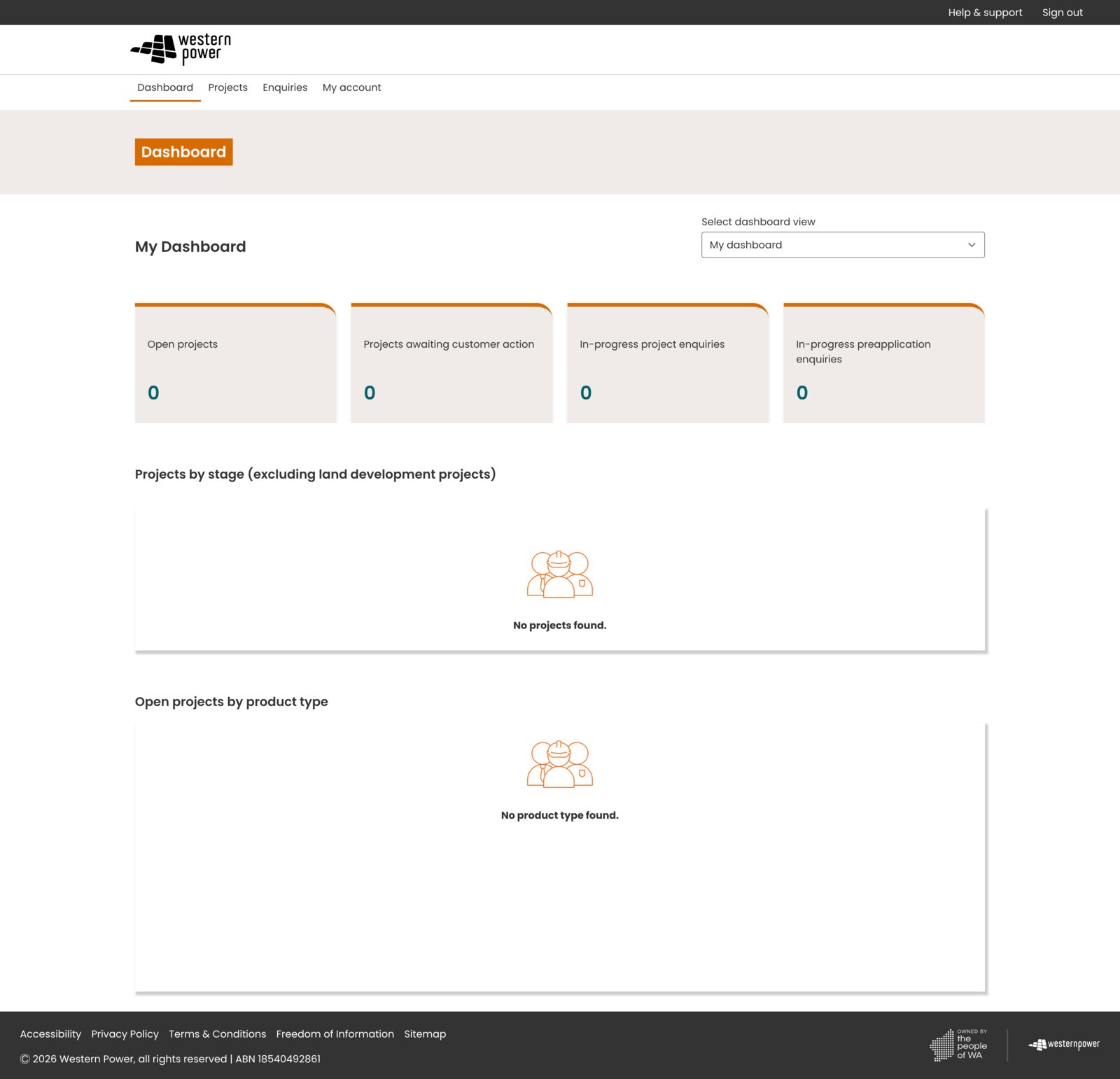 MyWP Projects portal: dashboard view