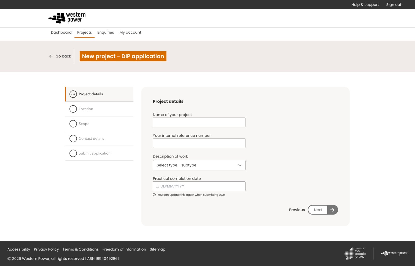 MyWP Projects: new DIP application form