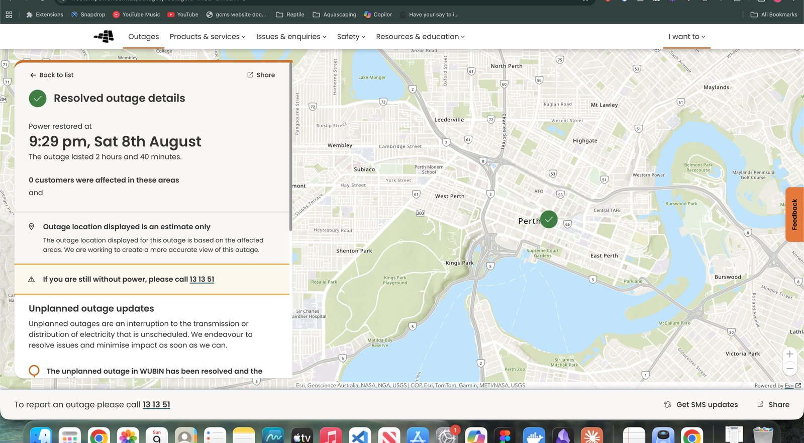 Outages map: resolved outage in Perth metro